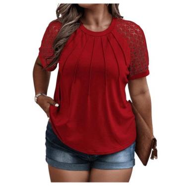Imagem de Camiseta feminina SOLY HUX plus size de renda contrastante vermelha 3G