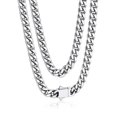 Imagem de Colar Bandmax Masculino Prateado em Aço Inoxidável, Corrente Cubana de