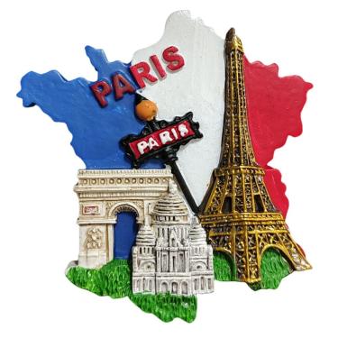 Imagem de Ímã de geladeira Paris Torre Eiffel Arc de Triomphe Resina 3D