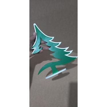 Imagem de Árvore de Natal Decorativa em MDF, Verde e Branco, Bicolor, Peça para Mesa, 30cm x 22cm, 6mm de Espessura