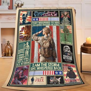 Imagem de Cobertor patriótico de soldado feminino, cobertores de flanela para mulheres, exército americano, de pelúcia, super macio, aconchegante, quente, decoração, presentes para meninos, meninas, adultos