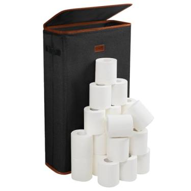 Imagem de Vexalora Armazenamento de papel higiênico, organizador de papel higiênico extra de 15 a 24 rolos com tampa, armazenamento fino para enrolar lenços, lavanderia suja, toalhas, preto