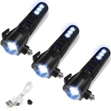 Imagem de GEEBONFLUGENS Lanterna de carro de emergência com cortador de cinto de segurança e disjuntor de janela, trabalho de LED (3 peças-preto)