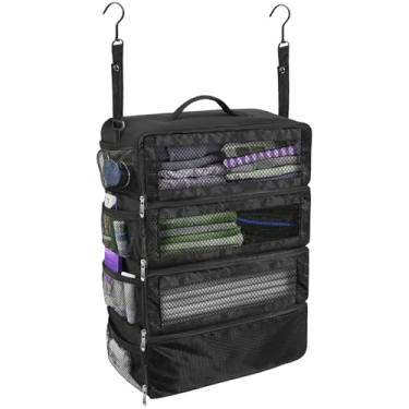 Imagem de Bolsa organizadora de roupas compacta, armazenamento de tecido Oxford multicamadas para viagem, cruzeiro e mala com ganchos ajustáveis e bolsos transparentes