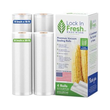 Imagem de Lock In Fresh Sacos seladores a vácuo para pacote combo de alimentos, 2 rolos de 28 cm x 40 cm + 2 rolos de 20 cm x 50 cm - Rolos de saco selador a vácuo resistente para economia de alimentos - Sous