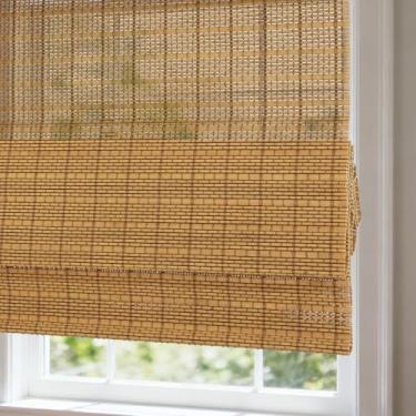 Imagem de Comzone Blinds Persianas romanas de bambu sem fio, persianas romanas de madeira tecida, persianas naturais com filtragem de luz para janelas, portas, tordo sem forro, 84 cm L x 188 cm A
