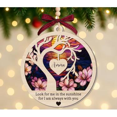 Imagem de LarsonDesign Ornamento Memorial Amma - Lembrança de 2 camadas de madeira e acrílico - Presente de simpatia pela perda de Amma - Enfeite de Natal de luto 10 cm