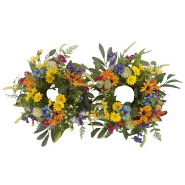 Imagem de Flores artificiais, decoração de primavera e verão de 30 cm com margarida, girassol, borboleta, flores multicoloridas e castiçal, operado por bateria (2AA)