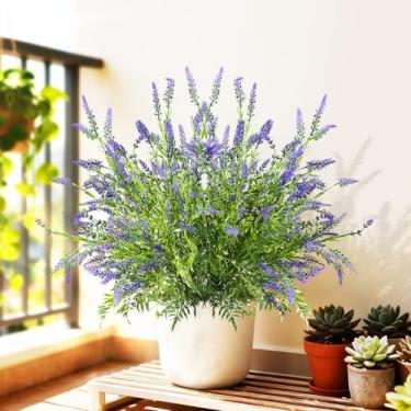 Imagem de 2 pacotes de flores artificiais de lavanda e vegetação artificial, flor de lavanda falsa de toque real, ramos para varanda interna, pátio, vegetação, quinta, jardim, decoração de escritório (tipo 1)