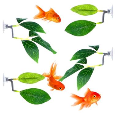 Imagem de Bloco de folhas de peixe, pacote com 4, acessórios para tanque de folhas de peixe, plantas verdes, decoração de aquário, simulando plantas de plástico ajustáveis Betta Brincando de desova para
