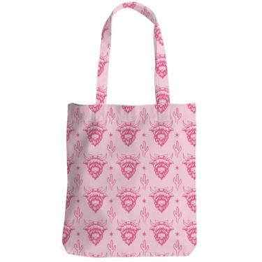 Imagem de XLRSDF Sacola vintage de decoração ocidental de caveira e cacto para mulheres, presentes de faroeste, para mulheres, empregada, filha, vaqueira, praia, sacola reutilizável para compras, Natal