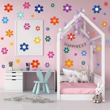 Imagem de Adesivos de parede Papel de parede de girassol retrô 25x25cm 4 folhas