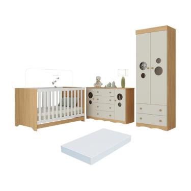 Imagem de Quarto de Bebê Completo com Berço Americano 3 em 1 Colchão Incluso Sonho Multimóveis MP4643