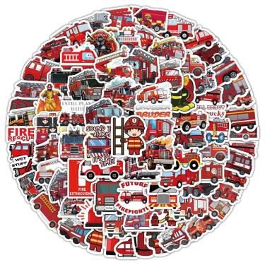 Imagem de Adesivos de caminhão de bombeiros, 100 unidades para crianças, vinil impermeável