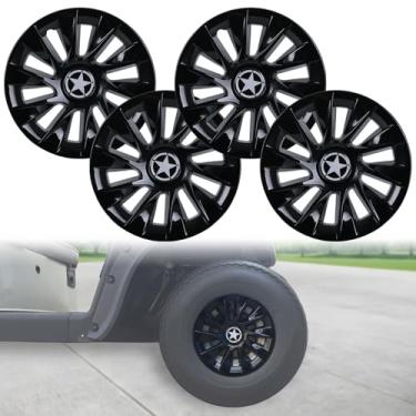 Imagem de CYOOYC Tampas de cubo de carrinho de golfe de 20 polegadas pretas brilhantes para EZGO, Club Car, Yamaha - 4 peças acabamento cromado capas de aro de roda tampa de cubo de pneu calotas acessórios de