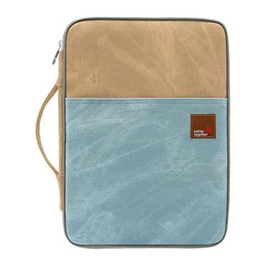 Imagem de El-fmly Organizador de documentos de viagem A4 organizador de documentos com zíper bolsa de pasta portátil para escritório, cáqui azul