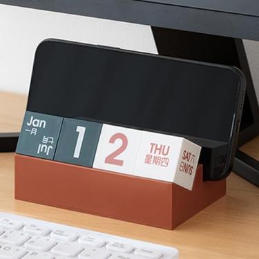 Imagem de Calendário de blocos para mesa, calendário perpétuo de mesa diário, lindos blocos de exibição de data, acessório de mesa para decoração de escritório em casa, professor, sala de aula, reutilizável