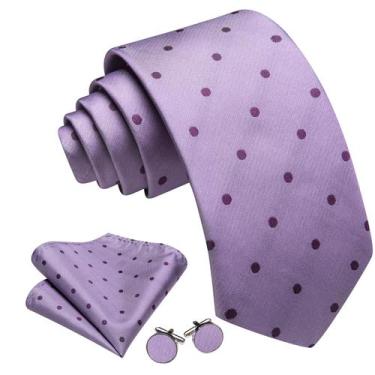 Imagem de Conjunto de gravata Barry.Wang Lilac Polka Dot de seda 150 cm
