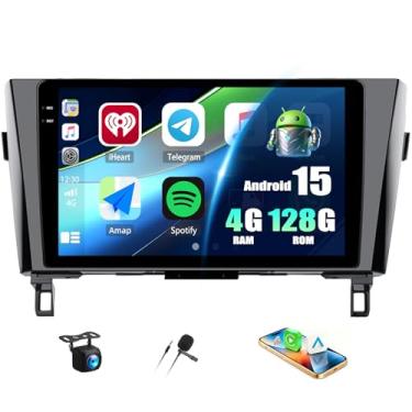 Imagem de [4 + 128 GB] Rádio estéreo para carro Android 15 para Nissan Rogue X-Trail Qashqai 2014-2018 com carro sem fio CarPlay Android Auto, tela de 10,1 polegadas, rádio veicular com Bluetooth, GPS, WiFi, FM