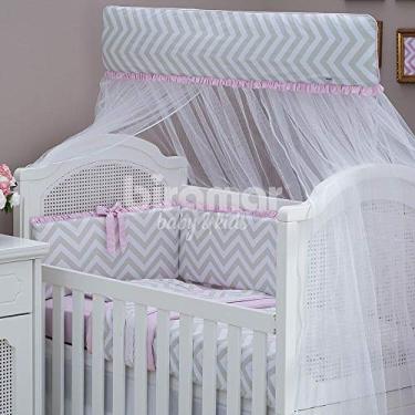 Imagem de Kit Enxoval para Berço Brooklyn Chevron Cinza/Rosa 11 Peças com Mosquiteiro, Biramar Baby, Rosa
