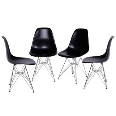 Imagem de KIT 04 CADEIRAS DKR PP PRETO BASE CROMADA