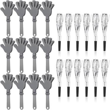 Imagem de 24 Pcs New Years Eve Party Noisemakers Supplies New Year Party Kit Includes 12 Hand Clappers 12 Metallic Fringed Party Blowers for 2026 New Years Party Supplies (Silver)