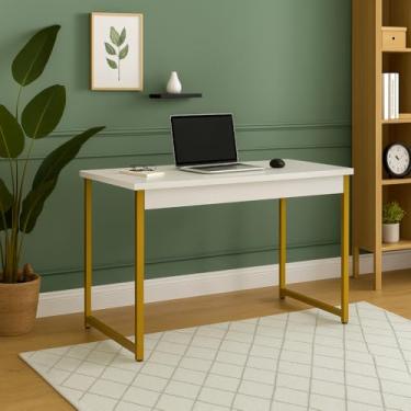 Imagem de Mesa Escrivaninha para Estudo e Notebook - Estilo Industrial, Compacta e Funcional(Branco Dourado)