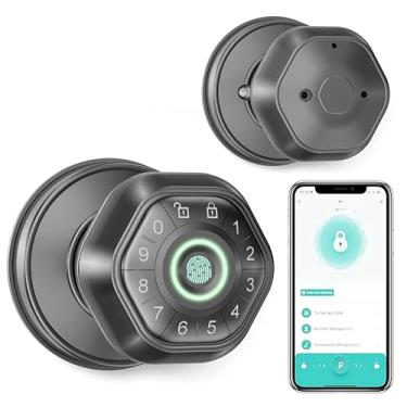 Imagem de Fechadura de porta com impressão digital - maçaneta inteligente (cinza)