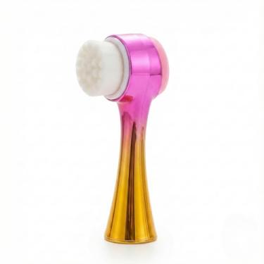 Imagem de Escova de Limpeza Facial 2 em 1 com Massageador Cerdas de Silicone Design Degradê Metalizado Rosa com Dourado, Rosa com Azul para Cuidados com a Pele (Rosa com Dourado)