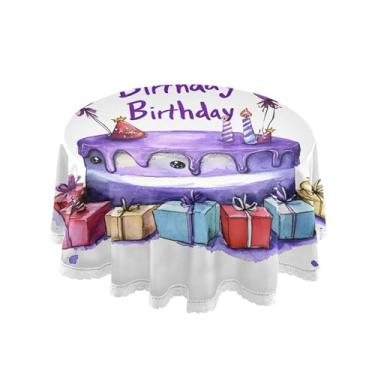Imagem de SEHANY Toalha de mesa redonda para festa de feliz aniversário de 152 cm, tecido lavável sem rugas, toalha de mesa redonda com decoração de renda para decoração de aniversário de restaurante