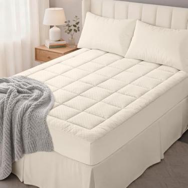 Imagem de OLANLY Colchão acolchoado duplo – Travesseiro macio para colchão, enchimento alternativo, capa de colchão respirável e confortável, lavável na máquina, protetor de colchão profundo marfim