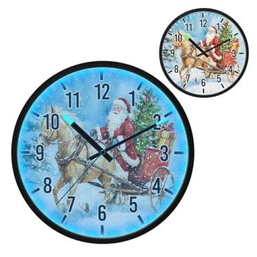 Imagem de Blueangle Relógio de parede LED que brilha no escuro e ativado por voz, silencioso, design de rena de Papai Noel de 30 cm, operado por bateria para decoração de quarto e sala de estar (213)