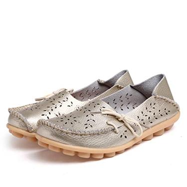 Imagem de Unifizz Mocassim feminino respirável vazado confortável caminhada escritório, Dourado, 37