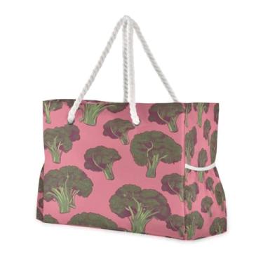 Imagem de ATTX Bolsas de praia com padrão de brócolis para mulheres - Bolsas de praia grandes com zíper, impermeável, à prova de areia, bolsa grande para piscina #319