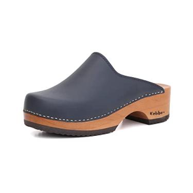 Imagem de Kebba Edith – Tamancos de madeira feitos à mão com couro genuíno | Suporte de arco e ajuste confortável | Plataforma de Tepa chilena e sola de EVA | Feito em Villarrica, Chile, Azul marinho, 40