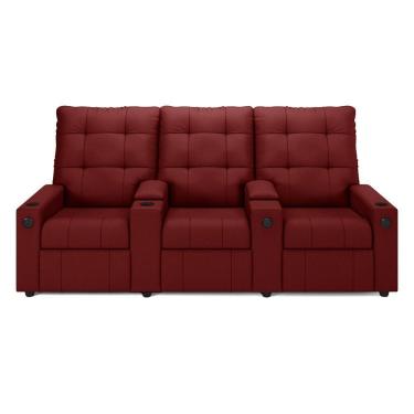 Imagem de Poltrona Reclinável Para Cinema Parma 3 Lugares Baú Usb Veludo Fh1 - D'rossi Cor Vermelho