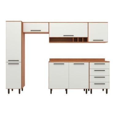 Imagem de Armário De Cozinha Completa 7 Portas 4 Gavetas Grécia Madeirado/Off Wh