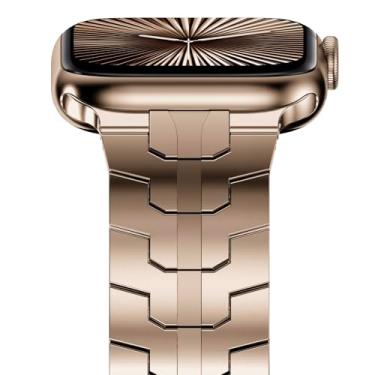 Imagem de NewWays Pulseira de metal compatível com Apple Watch séries 10, 42 mm, 9, 8, séries 7, 41 mm, 40 mm, SE 6, 5, 4, 3, 38 mm, iWatch de 38 mm, ouro original