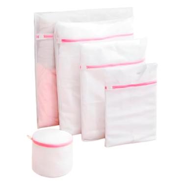 Imagem de Kit 5 Sacos Protetores para Lavar Roupas – Tamanhos GG/G/M/P + Redondo | Zíper Reforçado | Ideal para Roupas Delicadas, Lingerie e Máquina de Lavar