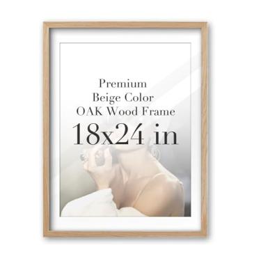 Imagem de iHery Moldura padrão de 45,7 x 61 cm de cor bege de madeira de carvalho natural premium com 2 tapetes (40,6 x 50,8 x 61 cm), painel traseiro espesso de vidro acrílico, molduras minimalistas, borda
