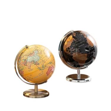 Imagem de Globo Decorativo de Mesa, 2 Peças, Base Metálica Dourada, Design Vintage, Mapa Mundi Colorido, Tema Geográfico
