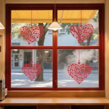 Imagem de LHIUEM Adesivos de coração feliz dia dos namorados dia dos namorados janela de vidro dupla face adesivos vermelhos amor formato de coração duplo adesivos de parede rosa grande amor para presente festa
