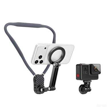 Imagem de JIAONASHIJIA Suporte magnético 2 em 1 para câmera de ação para celular, suporte alternável para gravação POV/Vlog com mãos livres, alça de peito antivibração, para iPhone Android Gopro Insta360 DJI