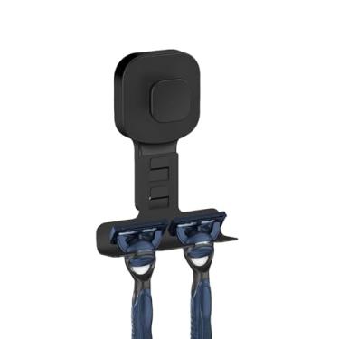 Imagem de Tyothimm Suporte de lâmina com ventosa para chuveiro, reutilizável de aço inoxidável 304, ganchos de lâmina para toalha, bucha, barbeador, instalação sem perfuração e removível (1 pacote - preto