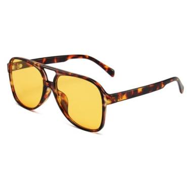 Imagem de Óculos de Sol Feminino com Ponte Dupla, Lentes Transparentes com Degradê Oceano, Proteção UV400, Ideal para Esportes ao Ar Livre, Corrida e Ciclismo, Estampa de Leopardo Laranja