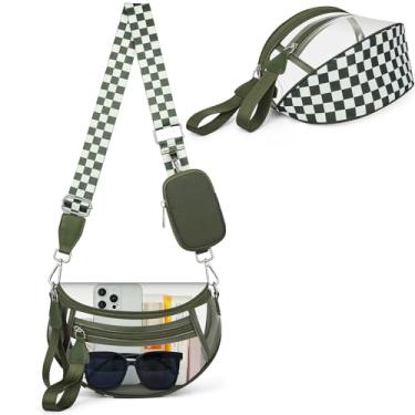 Imagem de MIVELOYA Bolsa transversal quadriculada transparente para eventos em estádios, bolsa transparente para mulheres, esportes de concerto, com bolsa de moedas RFID, Verde feijão, Large, Casual