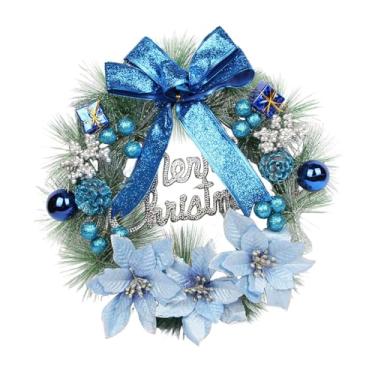 Imagem de oshhni Guirlanda de Natal decorativa de parede com laço e enfeites para porta de entrada, 30 cm, ideal para decoração de Ano, de hotel e festas, Azul