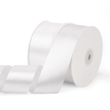 Imagem de Fita branca de 3,5 cm, fita de cetim de 100 metros, fitas largas de tecido para buquê de flores, fitas de poliéster para embrulho de presentes, artesanato, bolos de aniversário, festa de casamento e