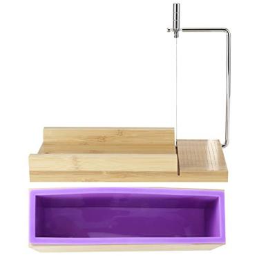 Imagem de Phefop Roxo Artesanal Cortador de Sabão Molde Placa de Bambu Diy Ferramenta de Corte de Fio Ajustável para Fazer Sabão (Conjunto 2 (prato raso de bambu + caixa de madeira)
