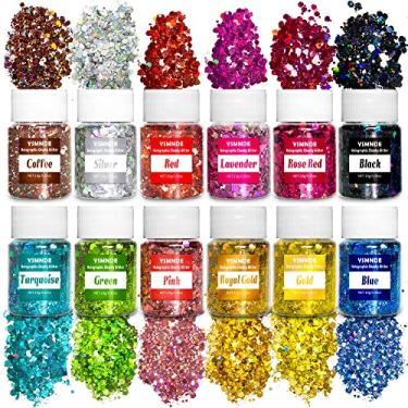 Imagem de YSMNDE Glitter Holográfico Robusto, Conjunto De 12 Cores, Para Artesanato Cosmético Em Resina, Lantejoulas Corporais, Cabelo, Rosto, Unhas, Slime, Copos, Pintura, Cartões Comemorativos, Arte Festas